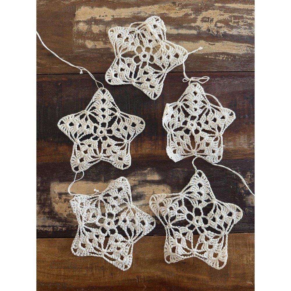 Handmade White Crochet Star Snowflake Christmas Ornaments